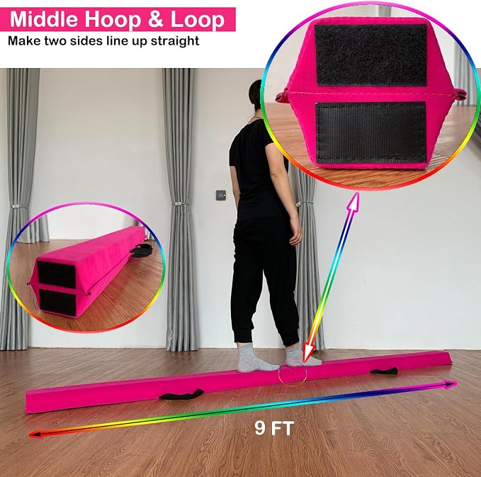 MARFULA 6 FT / 8 FT / 9 FT Folding Gymnastics Beam Foam Balance Floor Beam - Extra Firm - Suede Cover - Anti Slip Bottom with Carry Bag for Kids/Adults Home Use