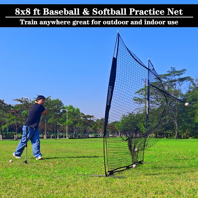 7x7ft/8x8ft Baseball Softball Net with Steel Frame for Batting, Hitting, Pitching, Portable Baseball Batting Net with Carry Bag, Great for All Levels