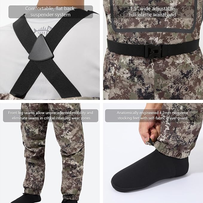 BASSDASH Breathable Ultra Lightweight Chest Stocking Foot Fishing Hunting Waders for Men