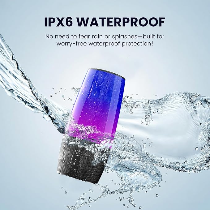 Bluetooth Speaker with Lights 40W 360° Stereo, Bluetooth 5.3 (100ft), IPX6 Waterproof, 9 Color LED, 12H Playtime (5600mAh) - Home/Outdoor/Party/Beach, Ideal Birthday (Colorful)