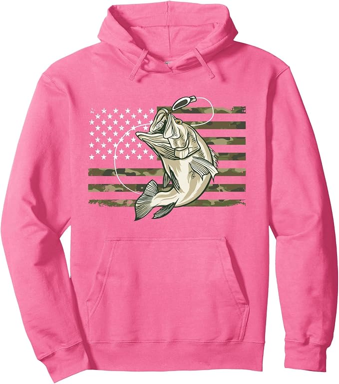 Fishing Camouflage US American Flag Bass Fish Fisherman Camo Pullover Hoodie