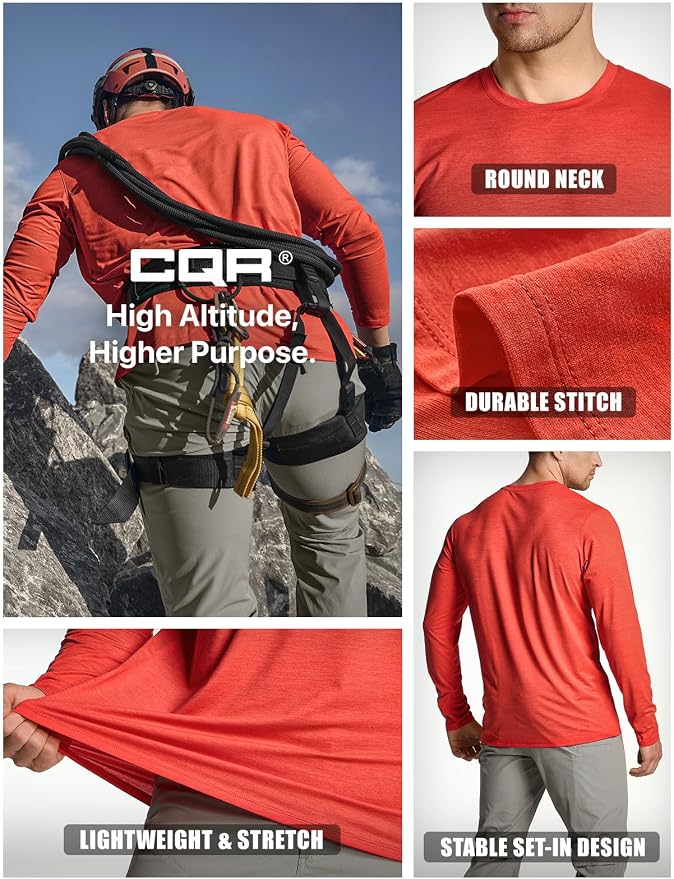 CQR Men's UPF 50+ Sun Protection Long Sleeve Quick Dry Athletic Shirts, Stretch Running Workout Hiking T-Shirts