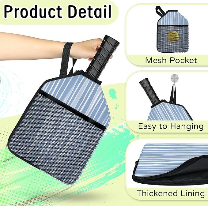 Stripe Design Pickleball Paddle Cover - Protective Polyester Sleeve for Paddles