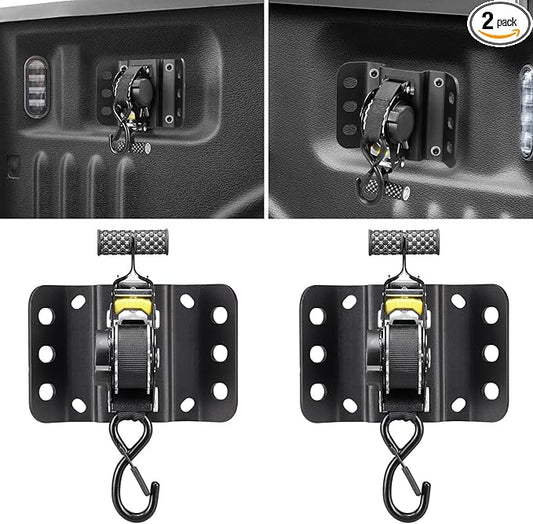 Hifybaty 2PCS Retractable Tie Down Straps for 2015-2025 Ford F150, Retractable Ratchet Straps 10 Ft Self Retracting Tie Down with Boxlink Plates Mounted Brackets Bed Mount Heavy Duty Bolt on