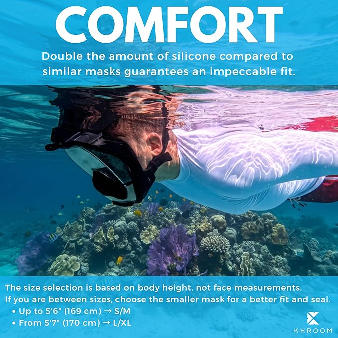 Khroom Pro Plus First Full Face Snorkel Mask for Adults with Nose Pocket for Pressure Equalizing | Snorkeling Gear / Snorkeling Mask for Adults | CO2-Safe Diving Mask with Dry Top System