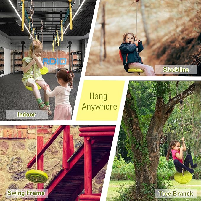 IFOYO Tree Swing Disc, Round Kids Swing Seat for Outdoor Backyard Playground, Holds 220lbs 100kg for 3 to 10 Years Kids Children, Yellow