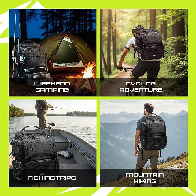 Waterproof Fishing Backpack with Tackle Boxes, Rod Holder & Foldable Net - 40L Fishing Tackle Bag with Trays Included, Extra Storage Gear and Equipment, Rain Cover, Fisherman Gift for Men