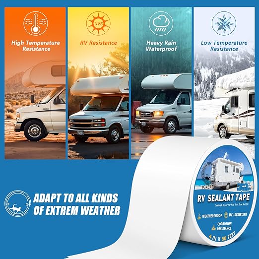 RV Roof Sealant Tape, 4 Inch X 50 Feet RV Repair Seal Tape for Camper Trailer Boat Seam Leaks Roofing, UV Resistant & Weatherproof, White