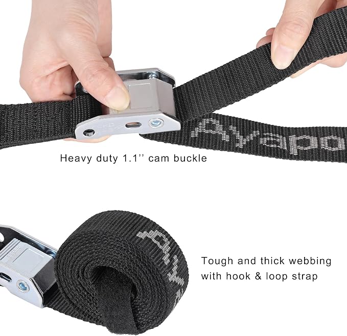 Ayaport Motorcycle Tie Down Straps 1.1” x 7’ (with Swivel Carabiner Hooks) Cam Buckle Tie Downs, Handlebar Strap for Dirt Bike, Motor Bike, Kayak, Car, Truck, Boat, Cargo, Black (1.1" x7'-4pcs)