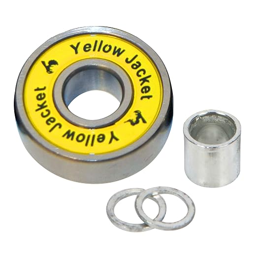 Yellow Jacket Premium Skateboard Bearings, Pro Longboard Bearings, 608, ABEC 9, Washers and Spacers, Yellow Jacket (Pack of 8)