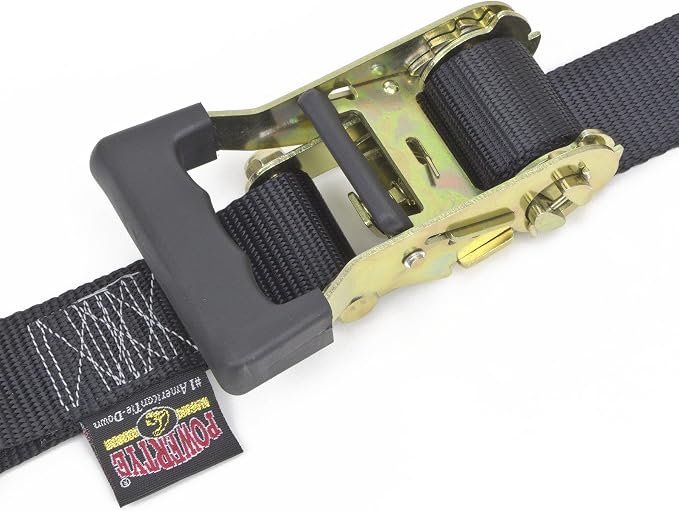PowerTye 1.5in x 7ft Rubber Handle Ratchet Straps with SHEEPTEX Synthetic Sheepskin Soft-Tye w/Heavy Duty Latch-Hooks - 1,200 lb. WLL / 3,600 lb. Breaking Strength - Made in USA, Black (Pair)