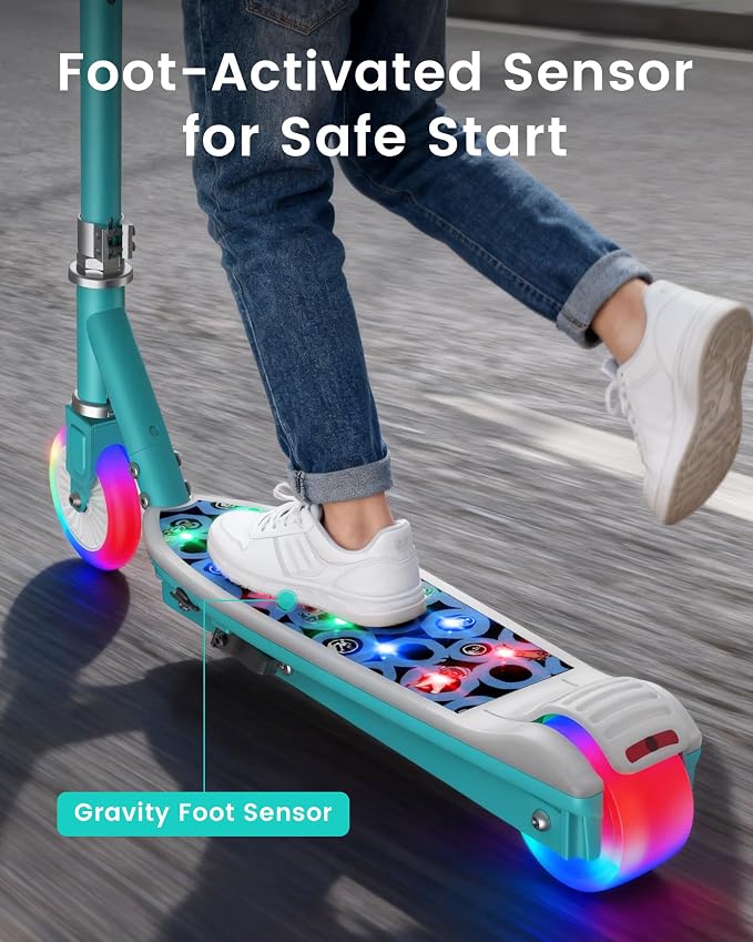 Gyroor KS2 Kids Electric Scooter – 5 MPH Safe Speed, Foot Sensor Start, LED Lights, Adjustable Handlebar, 2 Hr Fast Charge, UL2272 Certified, Ages 6–12, 121 lb Max Load
