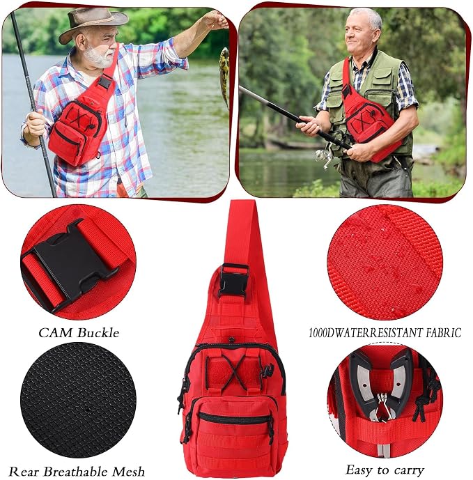 Sosation 482 Pcs Fishing Sling Tackle Bag Set Fish Tackle Box Backpack Storage Fishing Gear and Equipment Included Fish Hook Remover Tool Lures Lip Gripper, Gift for Men