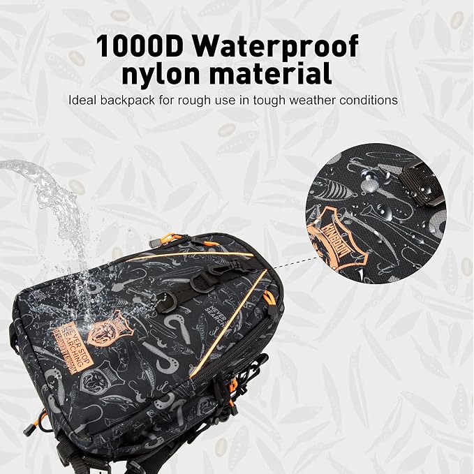 KINGDOM Fishing Tackle Storage Bag With Fishing lure Box, Water-Resistant Fishing Backpack with Rod Holder, Fishing Gear Bag