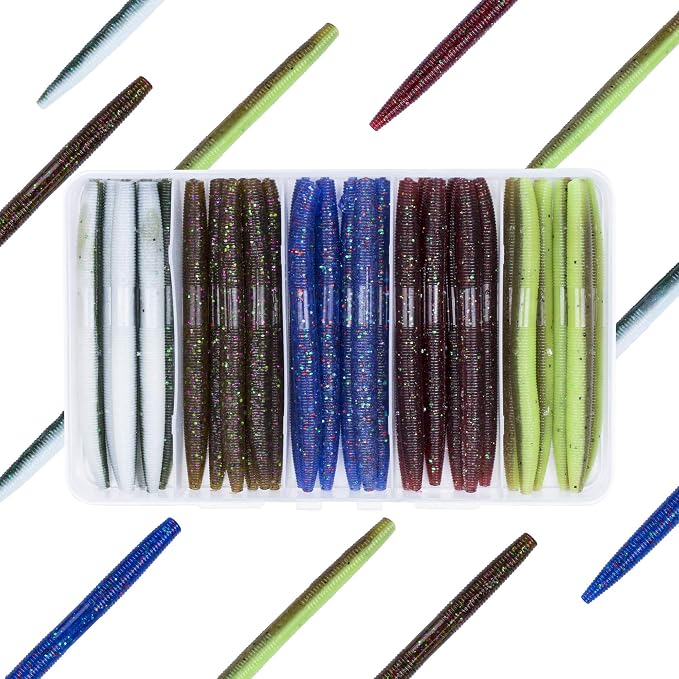 4"/5" Senko Worms Kit, Salt Impregnated Soft Plastic Lures | 30/50/78/100 Wacky Worms for Bass Fishing, Freshwater & Saltwater Applications,Artificial fishing bait