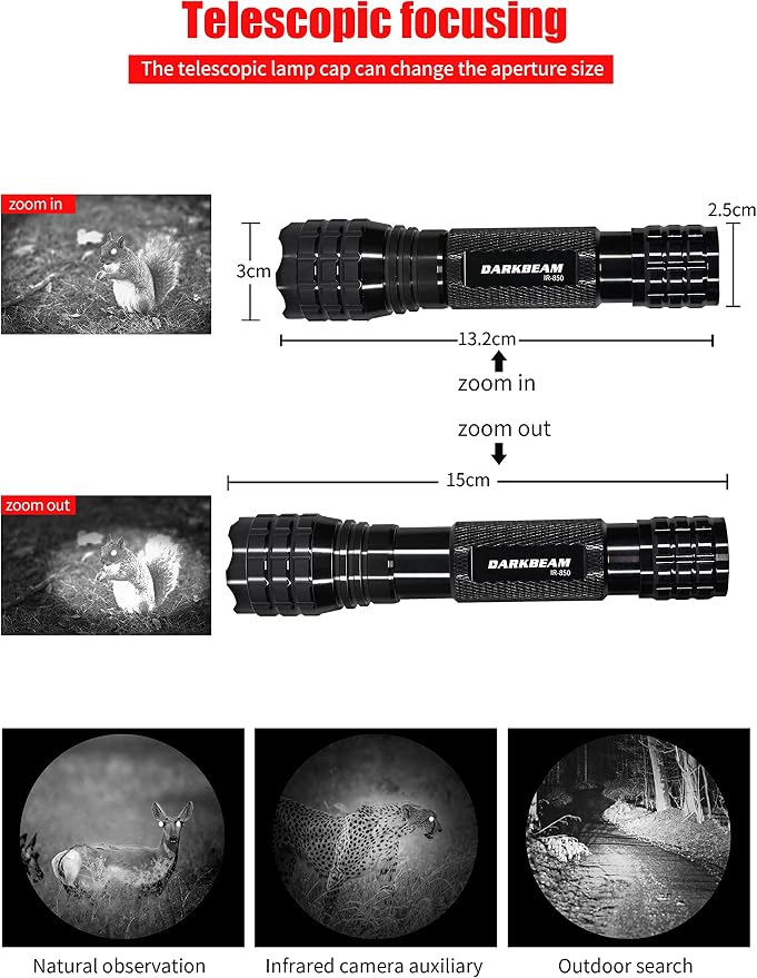 DARKBEAM ir Flashlight Infrared 850nm Lights LED Mini for Night Vision, Rechargeable Portable Tactical ir Illuminator Torch, Focus Adjustable for Hunting, Observation, Search, with Clip
