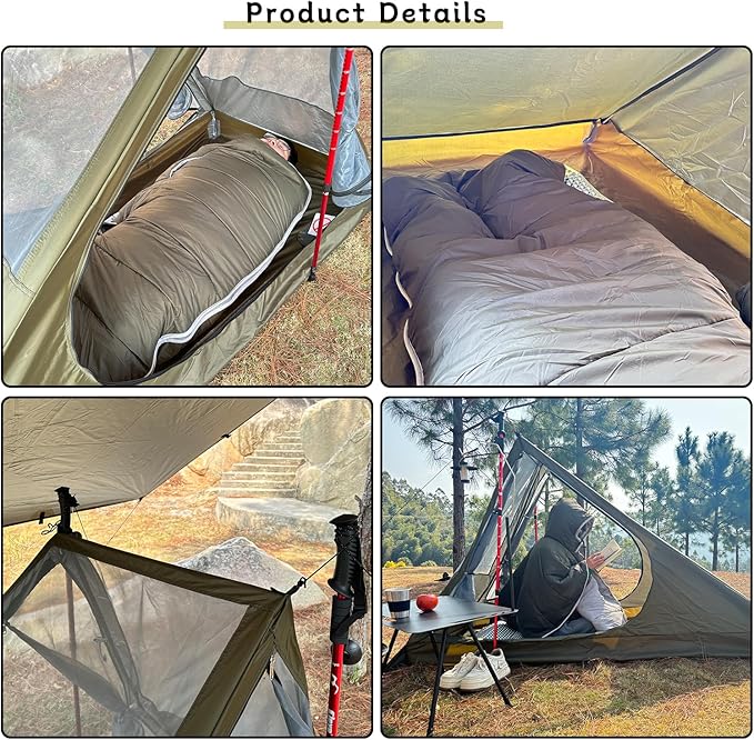 Airy Solo Mesh Tent with 2 Openings Inner Tent for Tarp Waterproof Bathtub Floor for Backpacking Hiking Patio Outdoor Camping