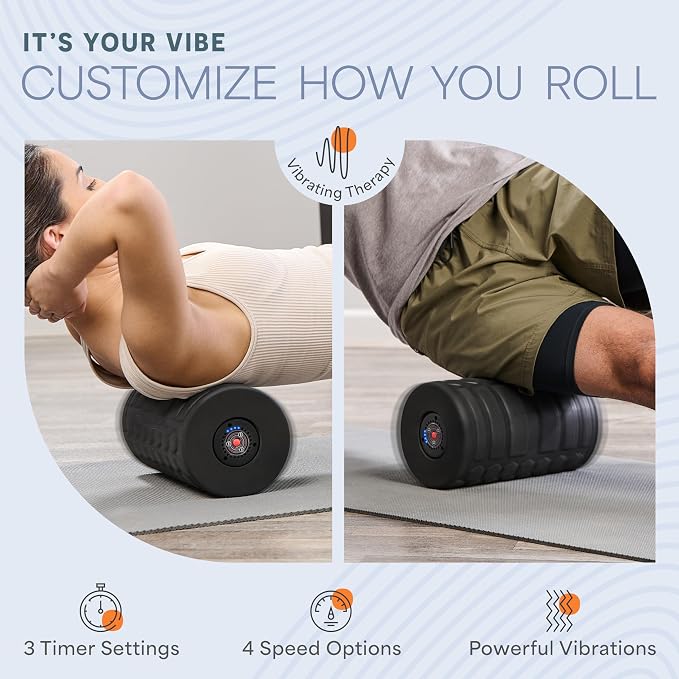 LifePro Surger Vibrating Foam Roller — Electric 4-Speed Deep Tissue Massager with Built-in Timer — Full Body Massage and Comfort for Back, Legs or Lats