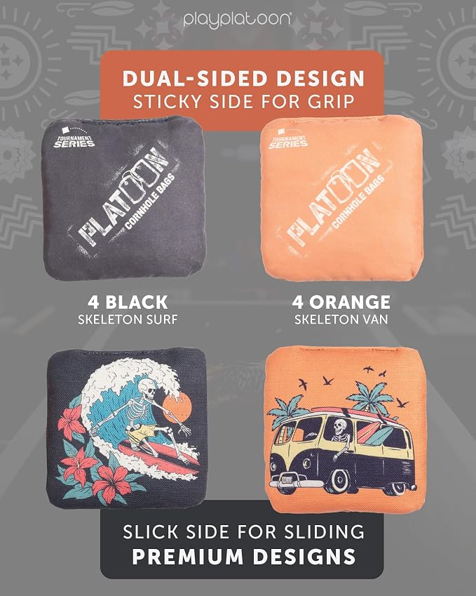 Play Platoon Pro Cornhole Bags Set of 8 - Professional Dual Sided Slick and Sticky Side Competition Corn Hole Bags - Tournament Series