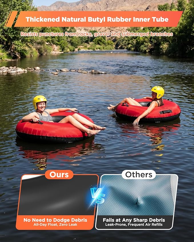 Heavy Duty River Tube for Floating, 44" River Float for Adults with Upgraded Handles and Drink Holder, Abrasion Proof 600D Canvas Cover Outdoor Inflatable Water Tube with Towable Strap