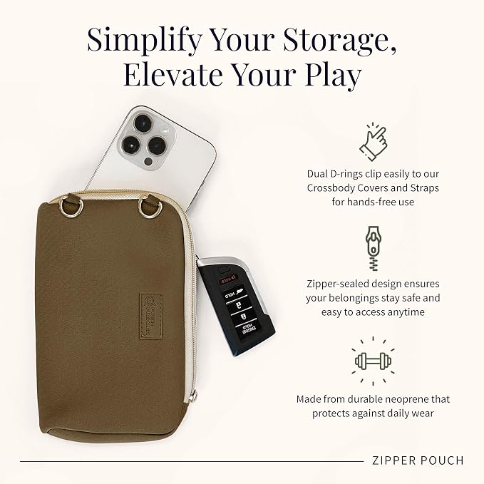Posh Pickler Clip-On Expandable Neoprene Pouch with Zipper, Weather-Resistant Design, Secure Storage for Keys, Card, Compatible with Crossbody Paddle Cover & Strap, pickleball gifts 7.7" L x 5" W