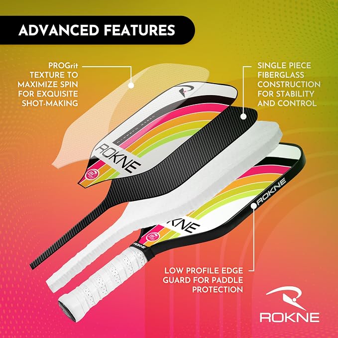 ROKNE Curve Classic Pickleball Paddle | USAPA Approved Fiberglass Pickleball Paddles | Precision Engineering & Comfort | ProGrit Texture for Max Spin & Power | Paddle