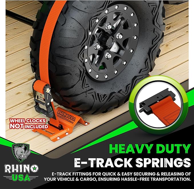 Rhino USA E Track Ratchet Tie Down Straps (4,500lb Break Strength) - Includes (2) Premium 2" x 16' eTrack Tie Downs - Ultimate Heavy Duty eTrack Cargo Strap System for Trailer, Truck, Motorcycle