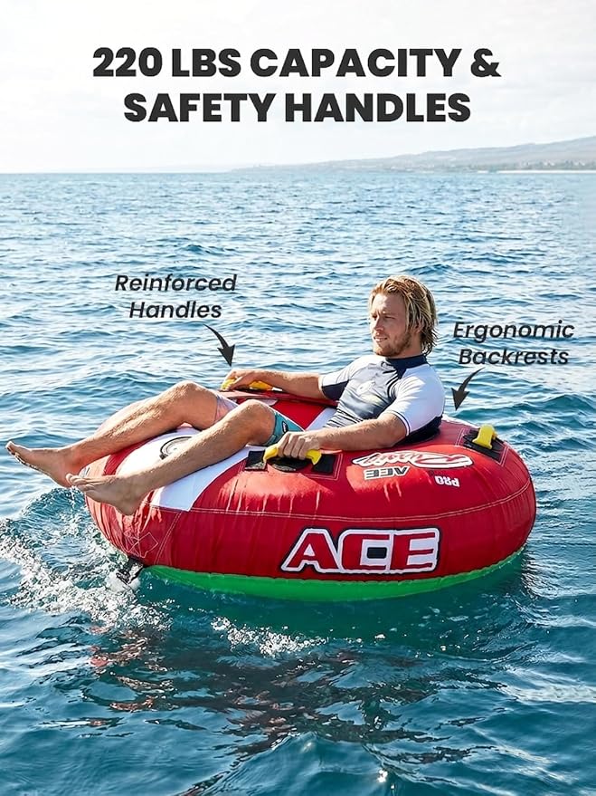 Zeraty Towable Tube for Boating 1-2 Riders, Heavy Duty Inflatable PVC Water Tube with 420D Nylon Cover & Reinforced Handles, Stable Deck Tube for Lake Ocean River, Towable for Water Sports Kids Adults