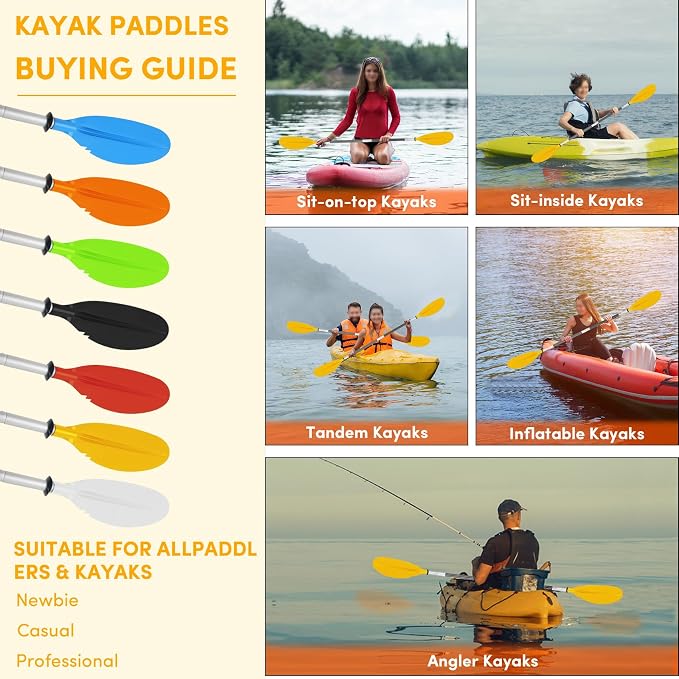 Kayak Paddle,88in 4 Pieces Boat Oars Kayak Paddles,Heavy Duty Aluminum Alloy Shaft Float Lightweight Detachable Adjustable Fishing Kayak Paddle for Adults with Paddle Leash(8 Color ，1Pack,2Pack)