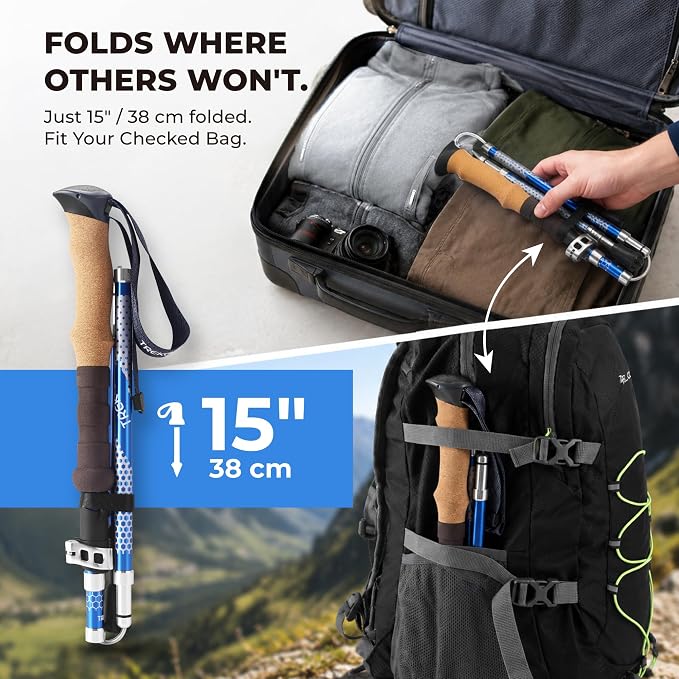 Trekology Trek-Z Collapsible Hiking & Trekking Poles - Balance Support for Seniors, Women, and Men, 2pc Per Set