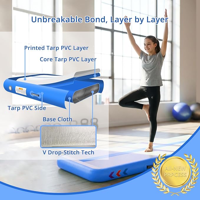 Air Tumble Track Mat for Gymnastics | 4/6 / 8 inches Air Tumbling Mats, 6.56/10 / 13 / 16ft Inflatable Gymnastics Mat for Home Use, Training, Cheerleading, Water Yoga with Electric Air Pump