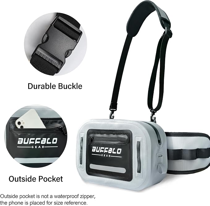 Waterproof Submersible Fanny Pack,Large Fly Fishing Waist Pack 8.9L Submersible lumbar pack with Airtight Zipper,Grey