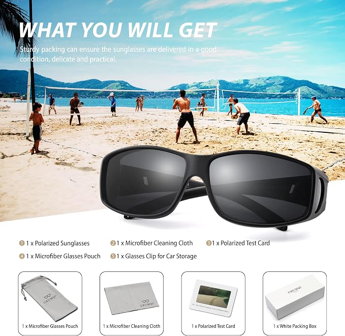 URUMQI Polarized Sunglasses Fit Over Glasses for Men Women, Wraparound Sun Glasses UV400 Protection for Driving Fishing
