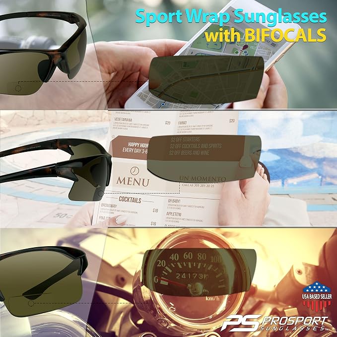 proSPORT BIFOCAL Sunglasses Readers Men Women Sport Cycling Running Fishing Golfing Riding Driving +1.50 to +3.00
