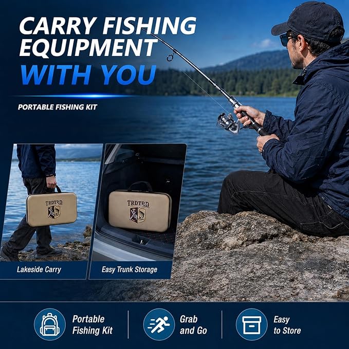 Fishing Rod and Reel Combo Kit—Telescopic Fishing Rod, Collapsible Fishing Rod, Portable Fishing Set w/Tackle Box, Lures & Bag, 4.2oz Carbon Fiber, 5.2:1 Anti-Twist Reel, Freshwater/Light Saltwater