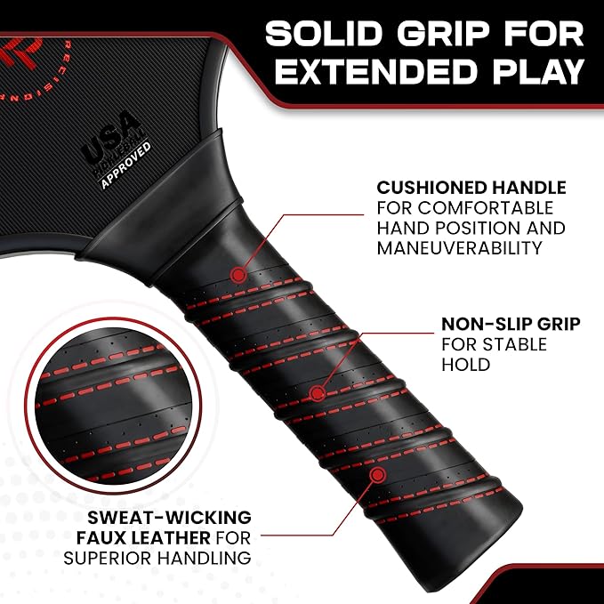 Precision Pro Carbon Fiber Pickleball Paddles Set of 2 — USAPA Approved, T700 Carbon, 14mm Honeycomb Core, 4 Indoor Outdoor Balls, Carry Bag, Pickleball Set for Beginners and Intermediate Players