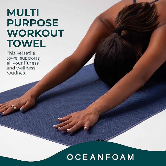 Oceanfoam Beach Towel – Lightweight, Absorbent, Quick-Drying, Sand-Resistant, Non-Slip – Ideal for Workouts, Yoga, Pilates, Beach, Pool, Boat & Travel – 25% Recycled – 72"x24" (Navy Gradient)