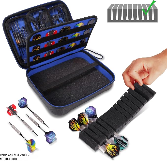 USA Gear XL Semi Hard Shell Dart Case - Protective Case for 15 Piece Dart Set, Tips, Flights and Shafts, and more Accessories - Locking Foam Design for Soft and Steel Tips - Storage Only