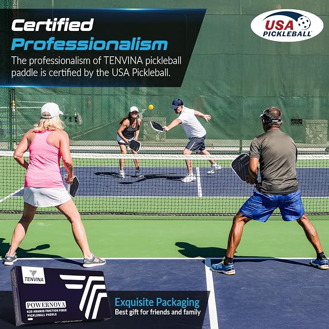 TENVINA Pickleball Paddles, Multi-Layer T700SC Textured Carbon Fiber Pickleball Paddle, Pickle Ball Paddle with Strong Spin & Power Surface, 4-Types of Shapes and Thicknesses, USAPA Approved