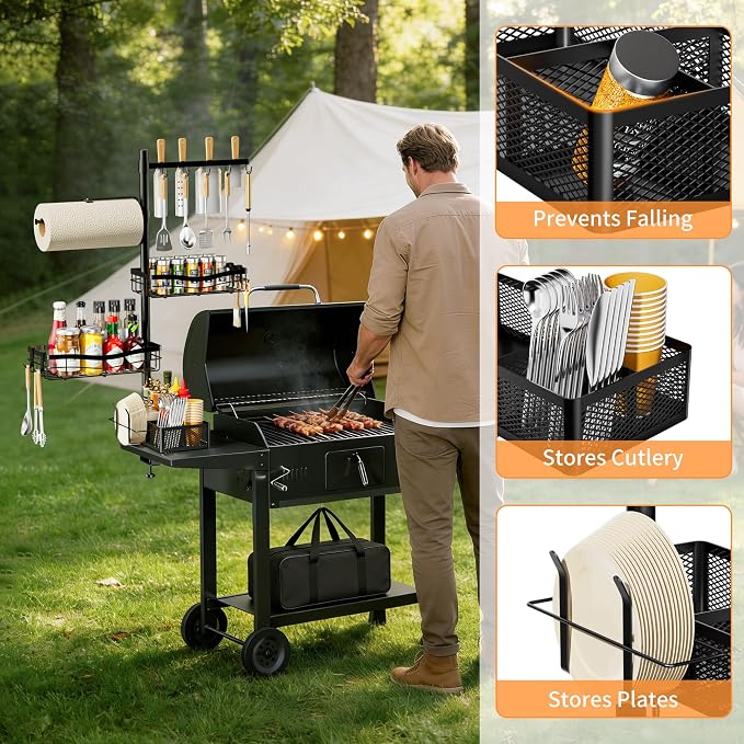 DAOYA Grill Caddy for Outdoor Grill - Griddle Caddy Organizer for Blackstone with Adjustable Seasoning Holder, Paper Towel Holder, BBQ Tool Rack, Portable Carry Bag for Camping Picnic