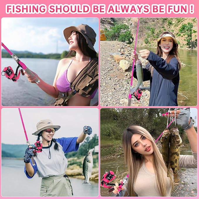 Fishing Rod and Reel Combos, Carbon Fiber Telescopic Fishing Pole Kit with Spinning Reel, Fishing Line, Fishing Lures, Travel Bag for Woman Girl Beginner Saltwater Freshwater