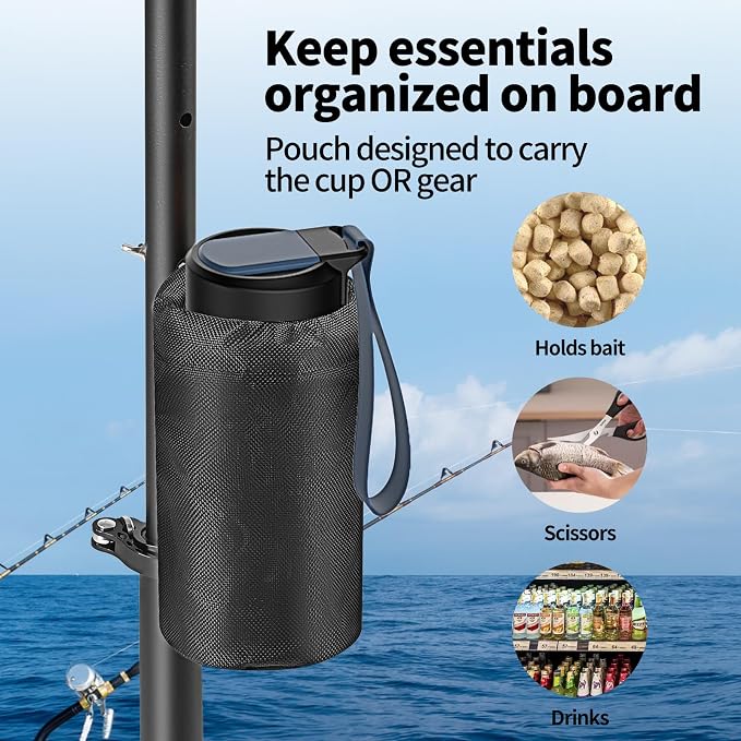 Inshore Rod Holder for Boat, Adjustable Height & 360° Tangle-Free Rotation Gunnels, Aluminum, Includes Cup & Gear Pouch (4 Rod Holder)