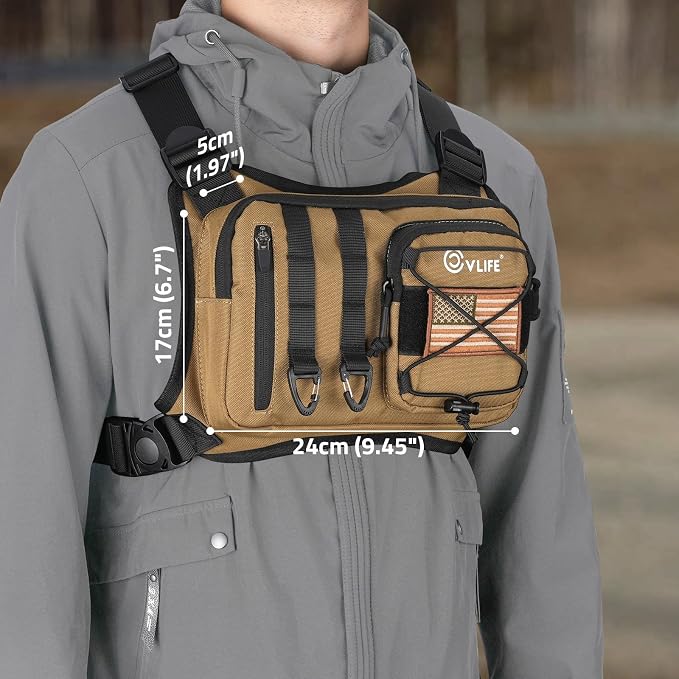 CVLIFE Outdoor Chest Bag for Men, Tactical Chest Pack, Adjustable Running Vest Bag, Lightweight Anti-theft EDC Rig for Hiking