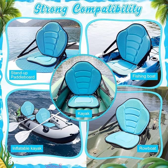 Vinsot Kayak Seat Cushion Universal Paddle Board Seat with Back Support Adjustable Non Slip Boat Chair Seats with 4 Straps and Storage Bag for Kayak Boat Sup Canoe