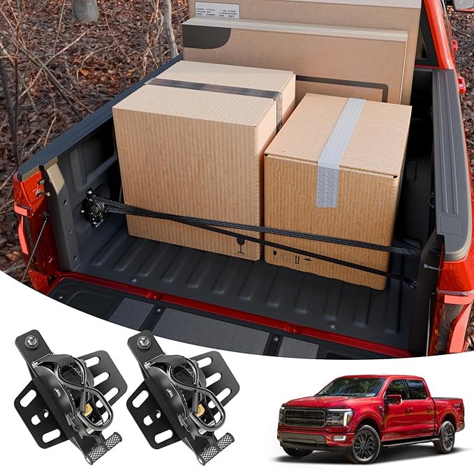 Retractable Ratchet Straps Compatible with 2009-2014 Ford F150 Retracting Straps 2PCS Auto Retract Securing Strap Tie Down System for 2013 F-150 Accessories