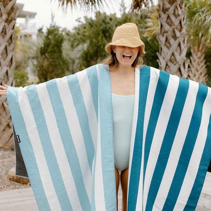 Nomadix Original Towel - Perfect for Beach, Pool, Travel, Camping, Yoga - Made with Recycled Materials - Super Absorbent - Sand Resistant - Cabana Stripe Sky Blue - 72.5x30