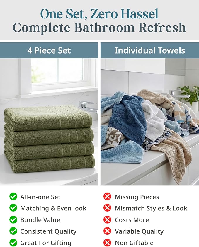 Casa Platino 100% Cotton Bath Sheets Pack of 4 (36"x72") - Ring Spun Mercerized Cotton Bathroom Towel Set - Quick Dry, Soft & Absorbent Large Bath Towels - Holds Well After Multiple Washes - Oil Green