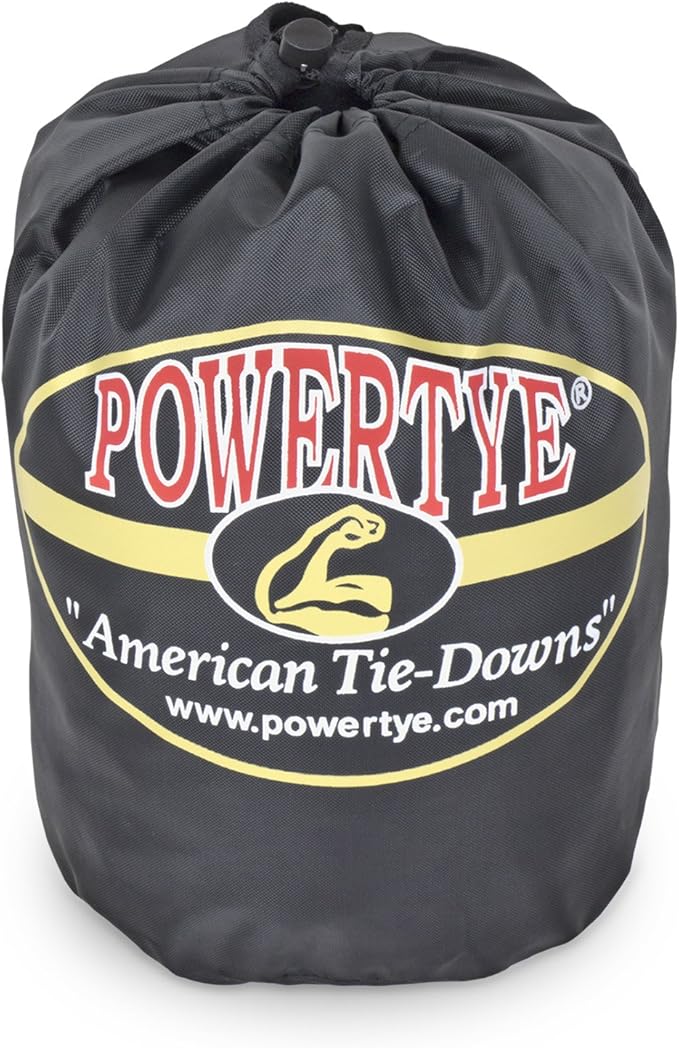 PowerTye 1.5 inch x 10ft Extra Long Ratchet Tie Down Straps, Heavy Duty with Carabiner Hooks, Soft-Tye & Bag, for Motorcycle, ATV & Cargo - 1,000 lb WLL - Made in USA - Blue/Black Pair