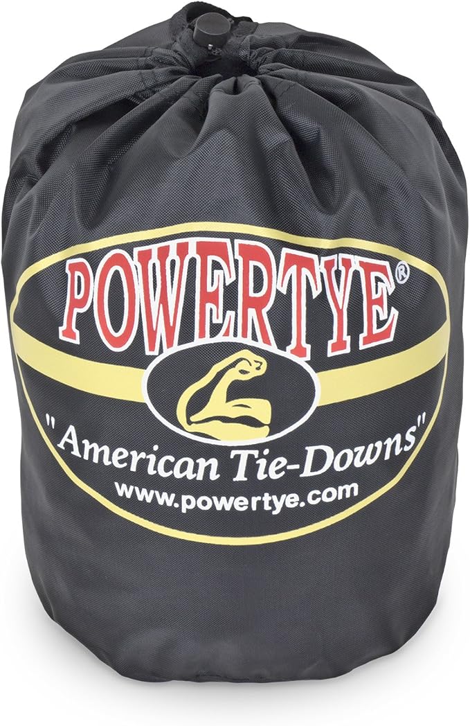 PowerTye *NEW* 2 inch x 10ft Long Retractable Ratchet Tie Down Strap with S-Hooks - Self-Retracting Ratchet, 800 lb W.L.L., Ideal for Motorcycle, ATV, Cargo, Includes Storage Bag, Black (Pair)
