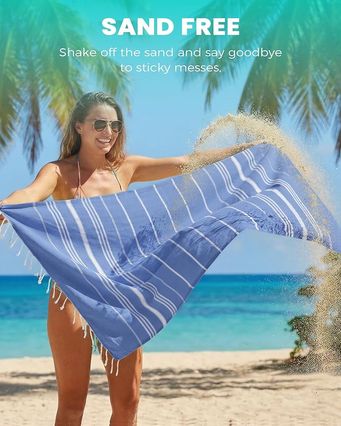 2 Packs Cotton Turkish Beach Towels Quick Dry Sand Free Soft Absorbent Extra Large Xl Big Blanket Adult Oversized Bath Pool Swim Towel Lightweight Thin Sandless Fast Drying Compact No Sand Packabl